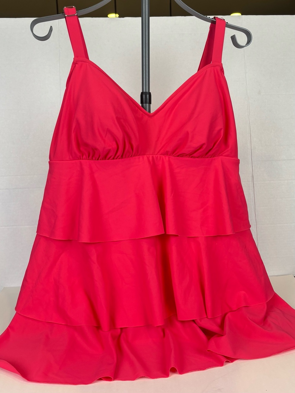 Swim Solutions Pink Triple Tier Ruffle Tummy Control Swimsuit Swimdress Size 16